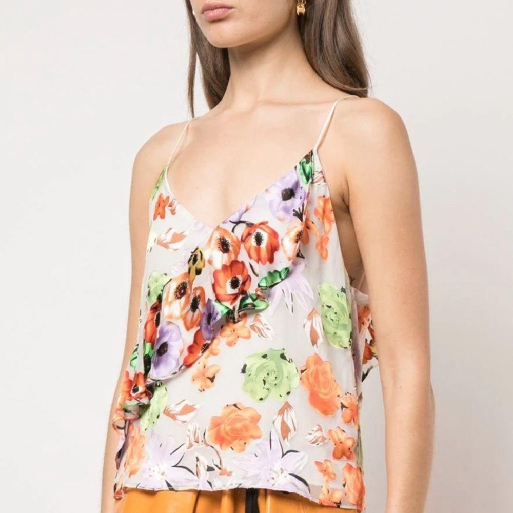 Alice + Olivia Silk Blend Ruffle Cami Blouse